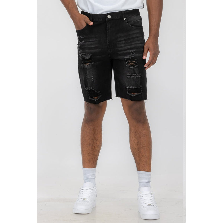 Mens Distressed Denim Shorts Image 1