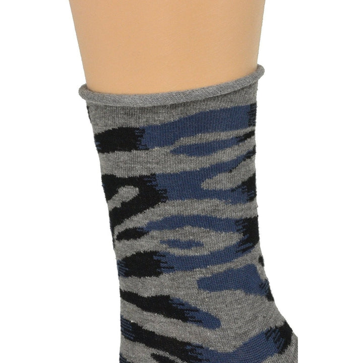 Sierra Socks Zebra Pattern Hi Anklet Casual Cotton Womens 2 Pair Socks Image 2