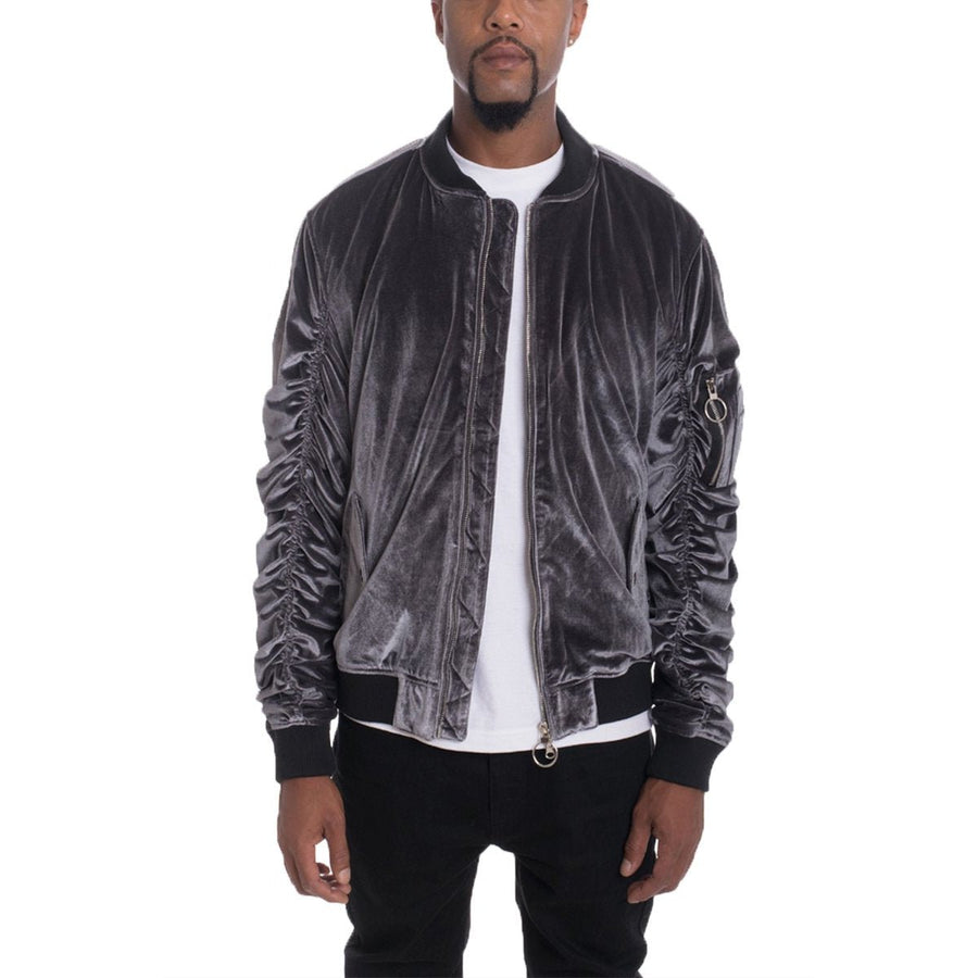 Velour Cinch Sleeve Bomber Jacket Image 1