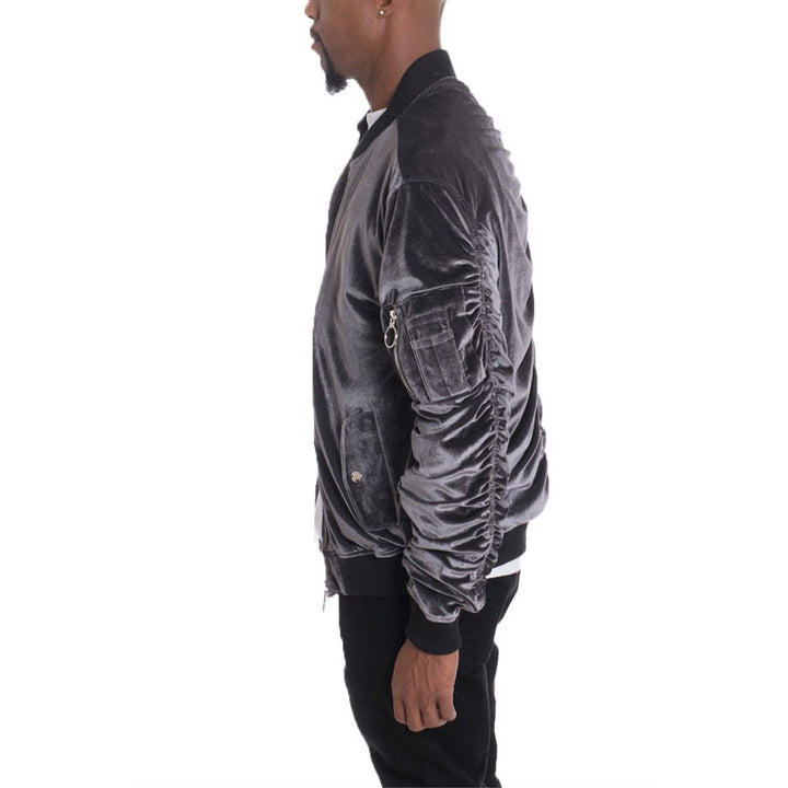 Velour Cinch Sleeve Bomber Jacket Image 2