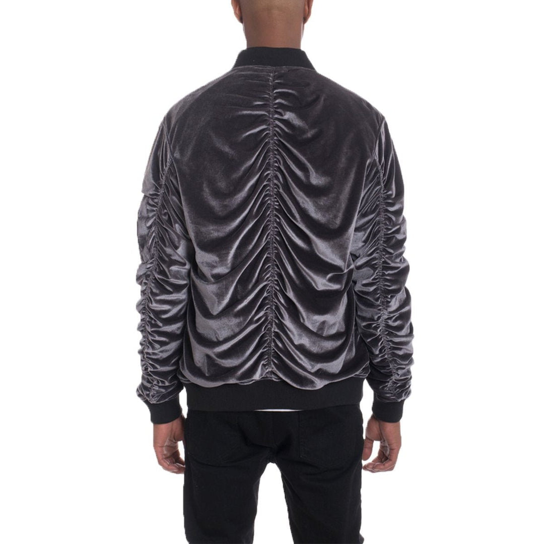 Velour Cinch Sleeve Bomber Jacket Image 3