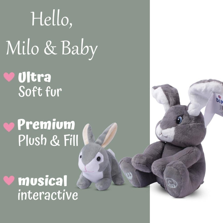 Bunny Set - Milo Stuffed Bunny Toy Animated Interactive Bunny w/ Peek-a-Boo Feature and Grey Plush Baby Bunny Plush Toy Image 6