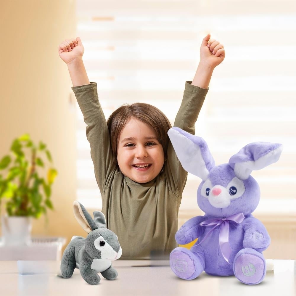 Bunny Set - Bella Stuffed Bunny Toy Animated Interactive Bunny w/ Peek-a-Boo Feature and Grey Plush Baby Bunny Plush Toy Image 3