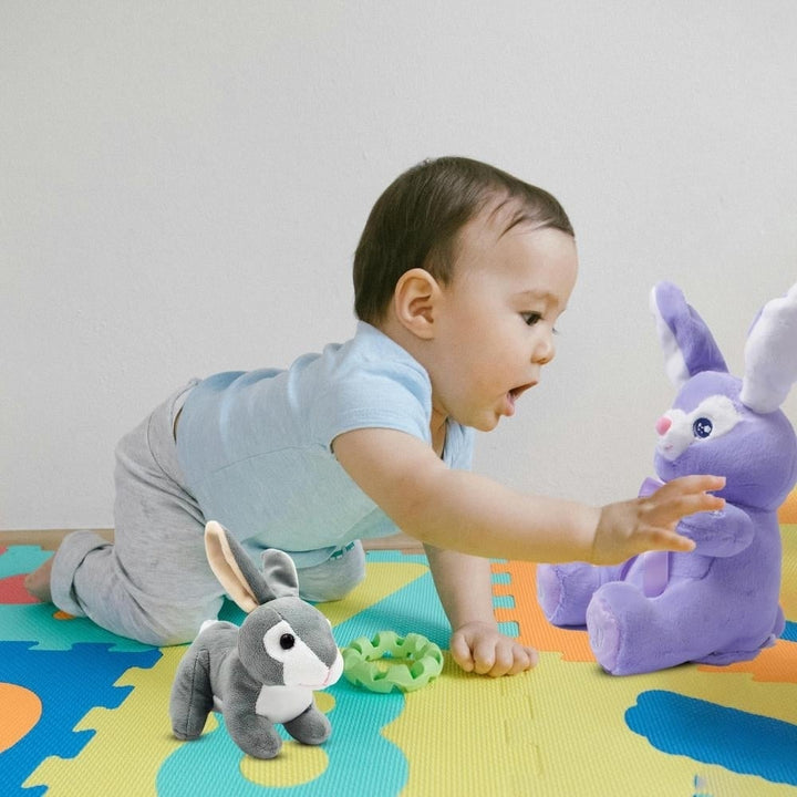 Bunny Set - Bella Stuffed Bunny Toy Animated Interactive Bunny w/ Peek-a-Boo Feature and Grey Plush Baby Bunny Plush Toy Image 4