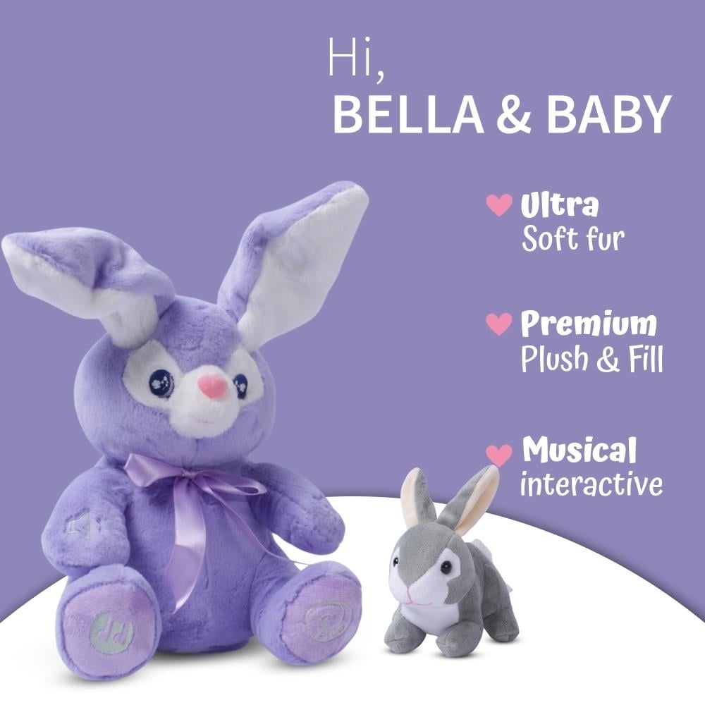 Bunny Set - Bella Stuffed Bunny Toy Animated Interactive Bunny w/ Peek-a-Boo Feature and Grey Plush Baby Bunny Plush Toy Image 4