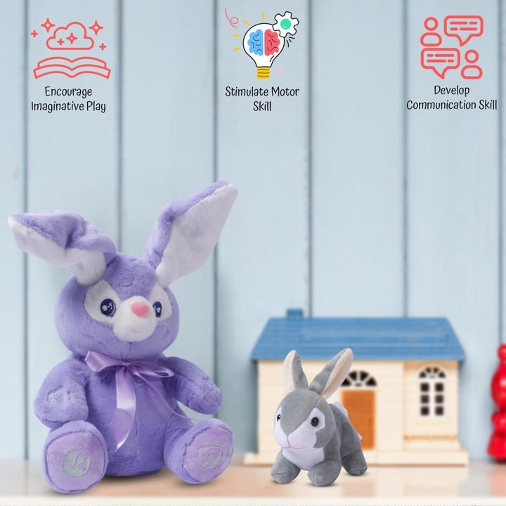 Bunny Set - Bella Stuffed Bunny Toy Animated Interactive Bunny w/ Peek-a-Boo Feature and Grey Plush Baby Bunny Plush Toy Image 6