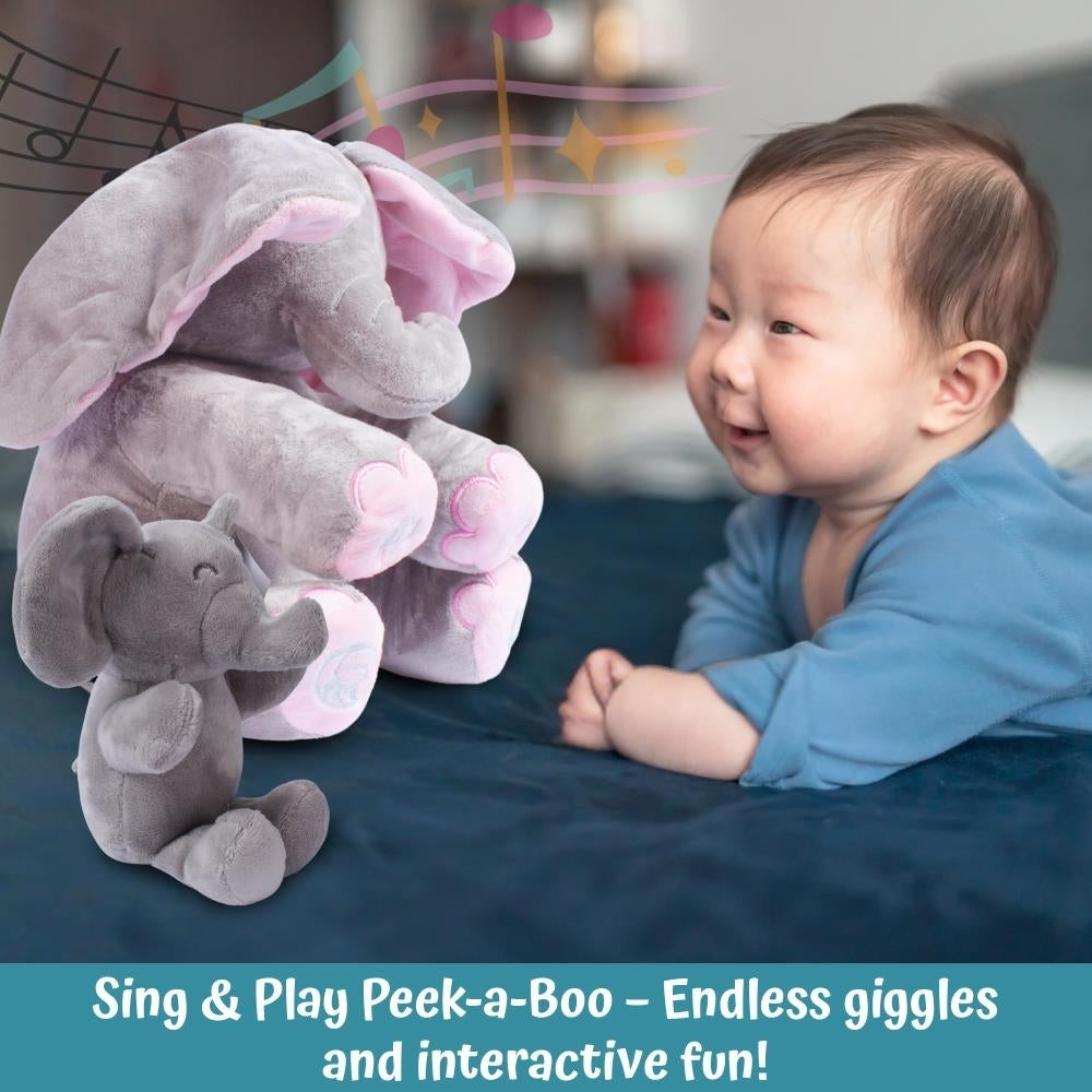 Stuffed Elephant Set- Kaia Interactive Musical Peek-A-Boo Elephant Stuffed Animal Toy and Soft Plush Baby Elephant Gift Image 9