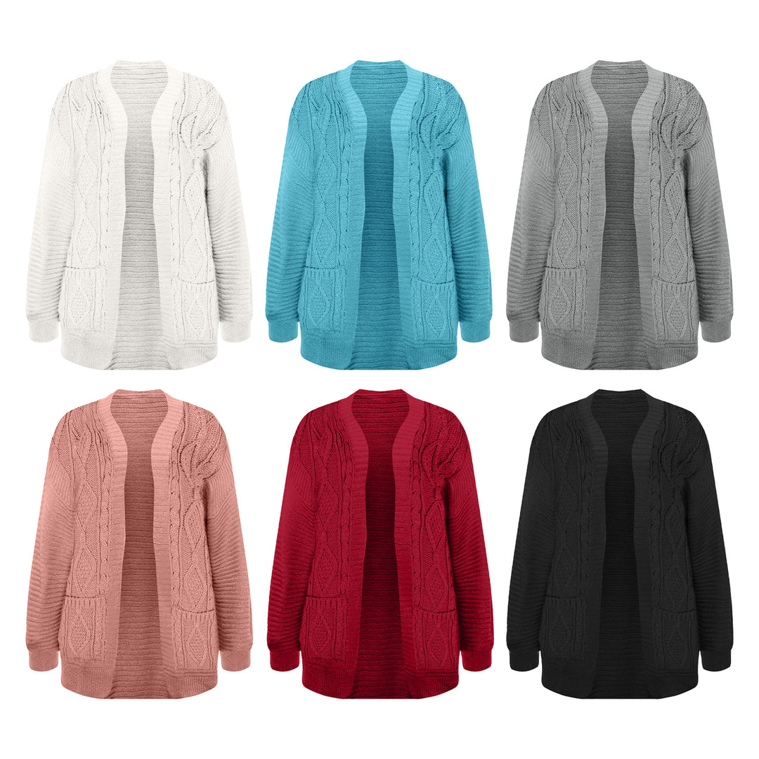 1-Piece Womens Ultra-Soft Cozy Open Front Thick Textured Cable Knit Cardigan Image 2