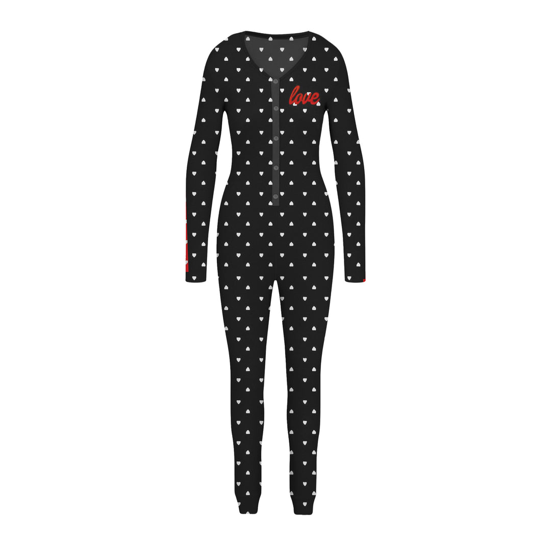 1-Piece Womens Cozy Comfy Printed Snap Buttons Long-Sleeve Sleepwear Romper Image 4