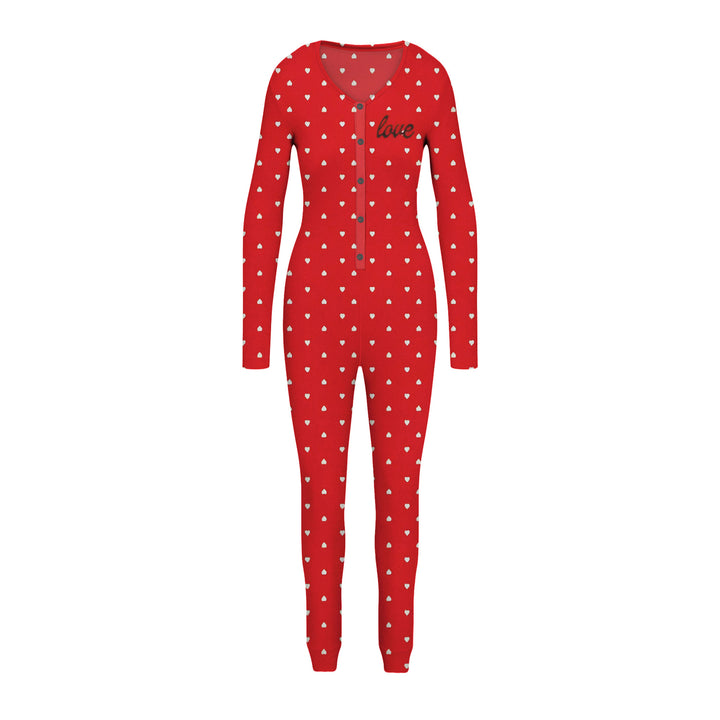 1-Piece Womens Cozy Comfy Printed Snap Buttons Long-Sleeve Sleepwear Romper Image 6