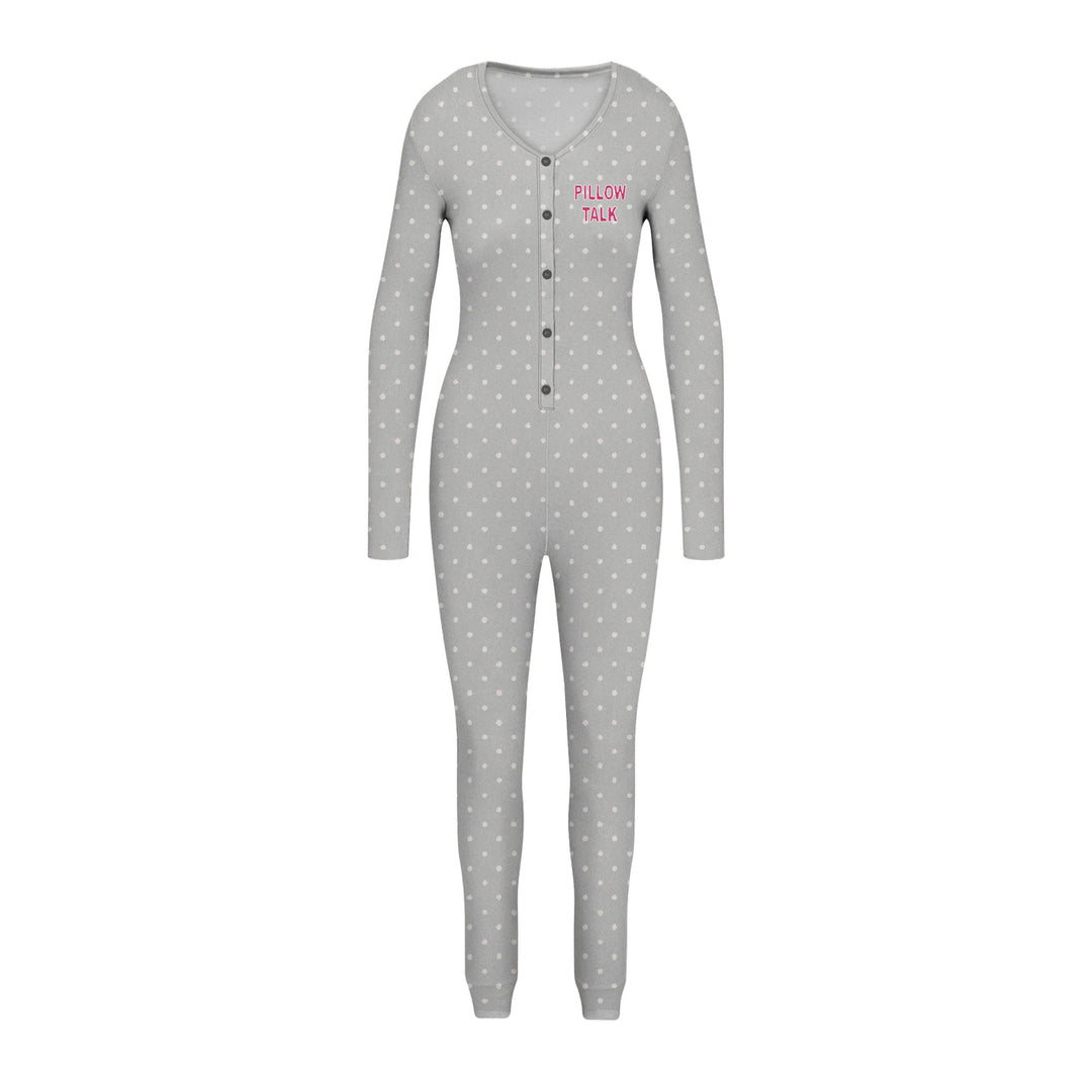 2-Piece Womens Cozy Comfy Printed Snap Buttons Long-Sleeve Sleepwear Romper Image 7