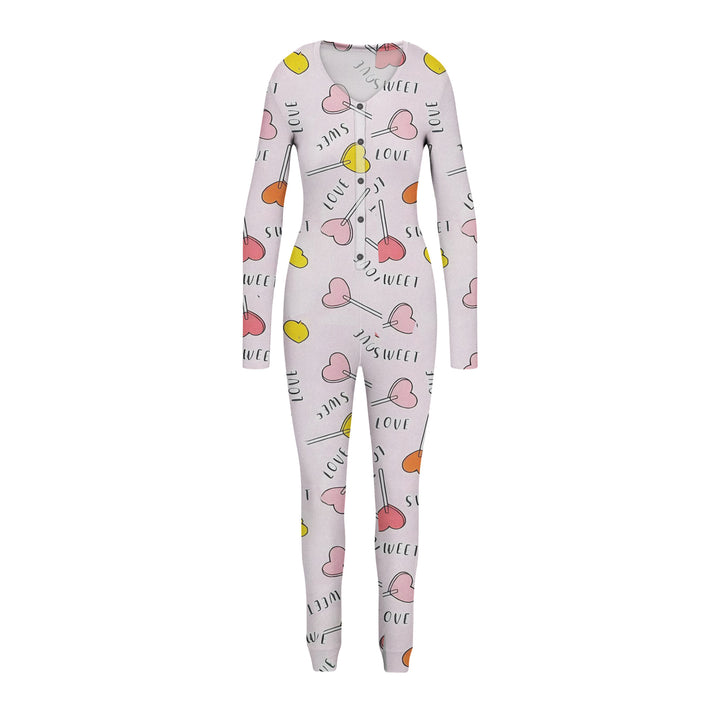 1-Piece Womens Cozy Comfy Printed Snap Buttons Long-Sleeve Sleepwear Romper Image 8