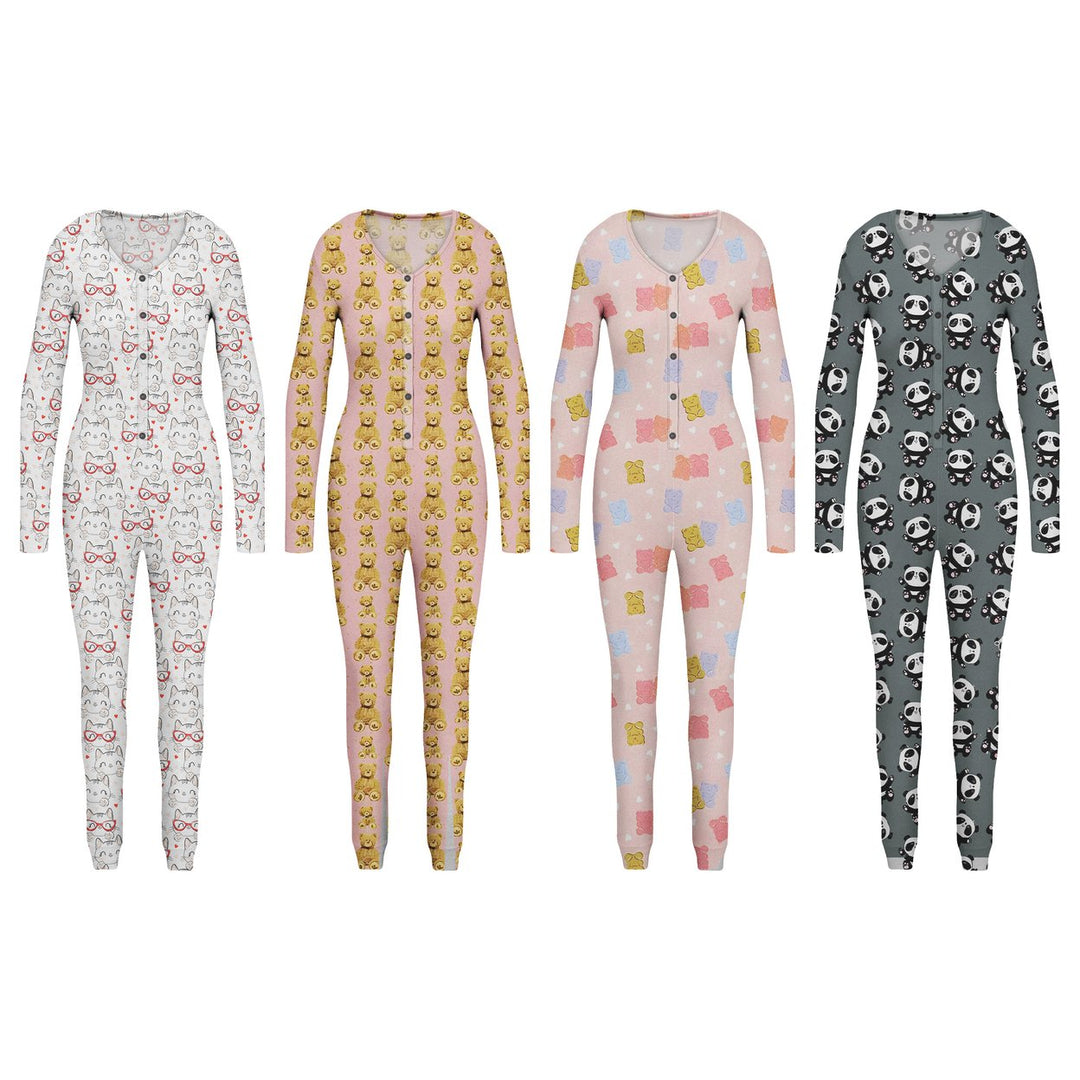 2-Piece Womens Cozy Comfy Printed Snap Buttons Long-Sleeve Sleepwear Romper Image 10