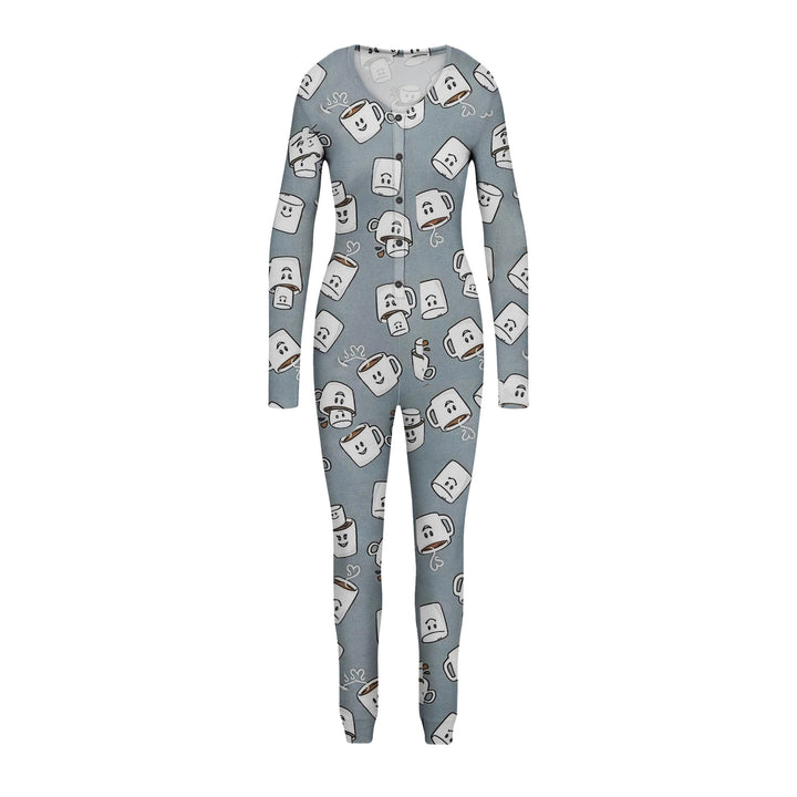 4-Pieces of Randomly Selected Womens Cozy Comfy Printed Snap Buttons Long-Sleeve Sleepwear Romper Image 9