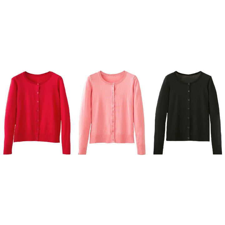 4-Pieces of Randomly Slected Womens Lightweight Crew Neck Preppy Buttoned Cardigans Image 3