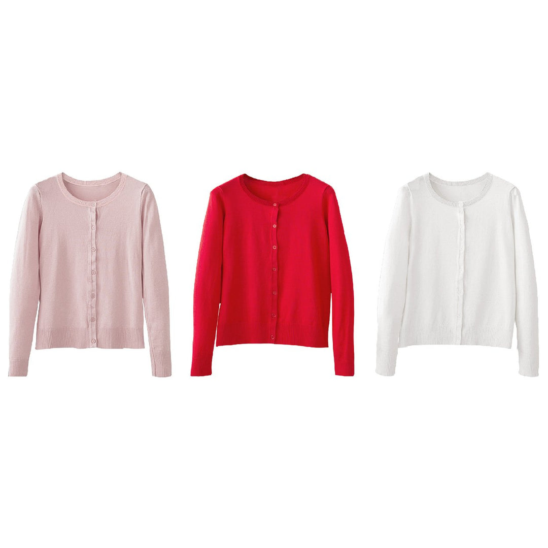 3-Piece Womens Lightweight Crew Neck Preppy Buttoned Cardigans Image 8