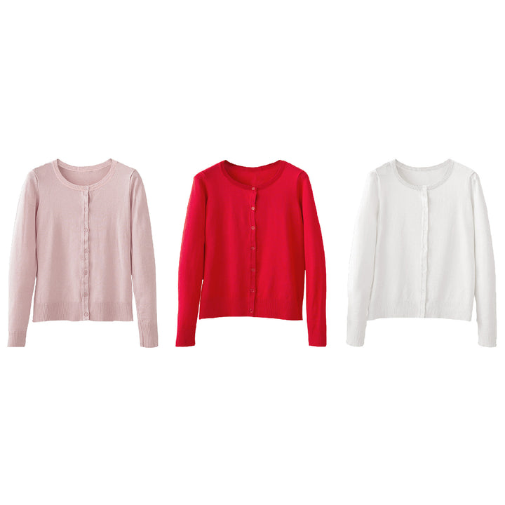 4-Pieces of Randomly Slected Womens Lightweight Crew Neck Preppy Buttoned Cardigans Image 4