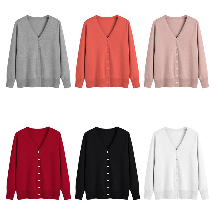 4-Pieces of Randomly Selected Womens Lightweight Knit V-Neck Cardigan Button-Up Sweater for Effortless Style and Comfort Image 1