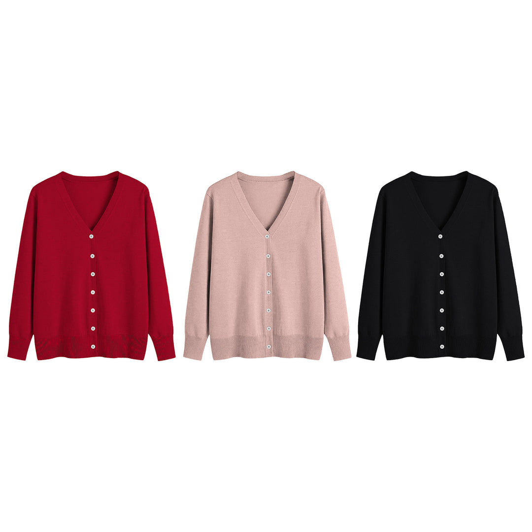 3-Piece Womens Lightweight Knit V-Neck Cardigan Button-Up Sweater for Effortless Style and Comfort Image 8