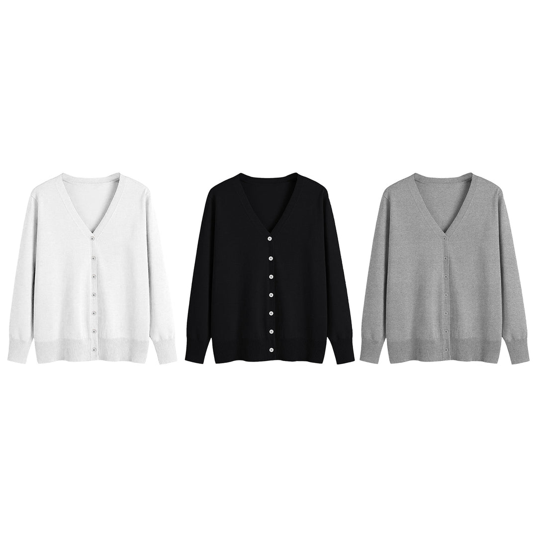 3-Piece Womens Lightweight Knit V-Neck Cardigan Button-Up Sweater for Effortless Style and Comfort Image 11