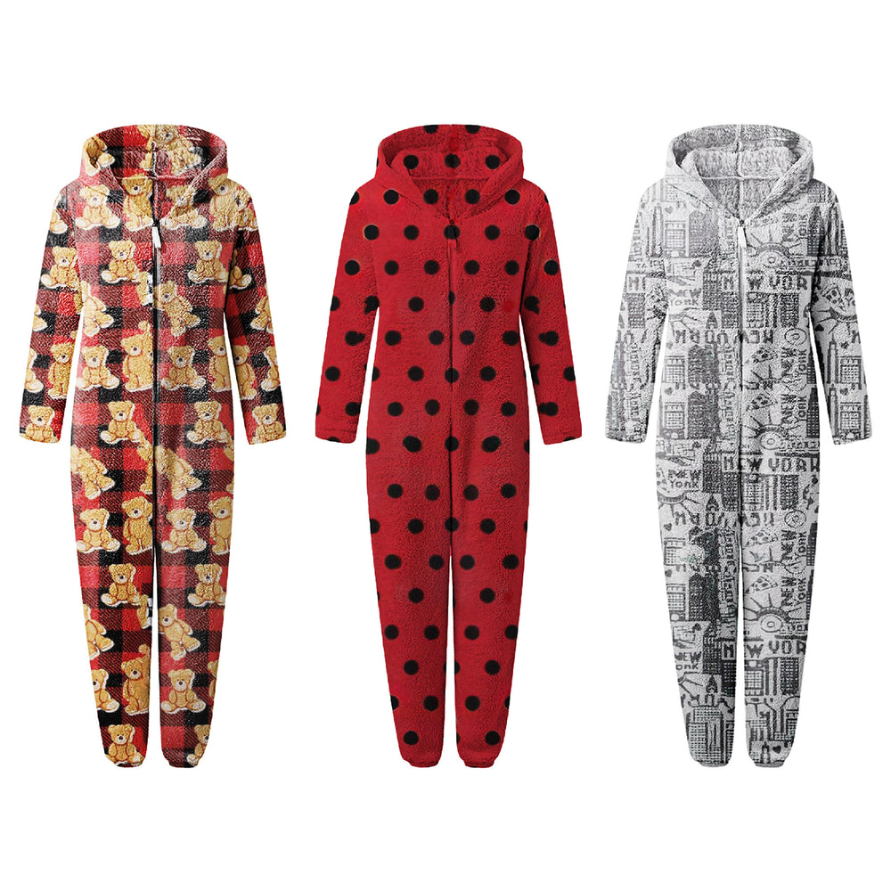 1-Piece Womens Soft Cozy Comfy Fleece Full Body Fluffy Sleep Romper with Hood Image 2