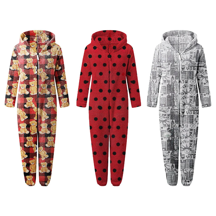 1-Piece Womens Soft Cozy Comfy Fleece Full Body Fluffy Sleep Romper with Hood Image 2