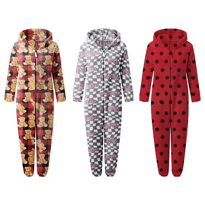 1-Piece Womens Soft Cozy Comfy Fleece Full Body Fluffy Sleep Romper with Hood Image 3