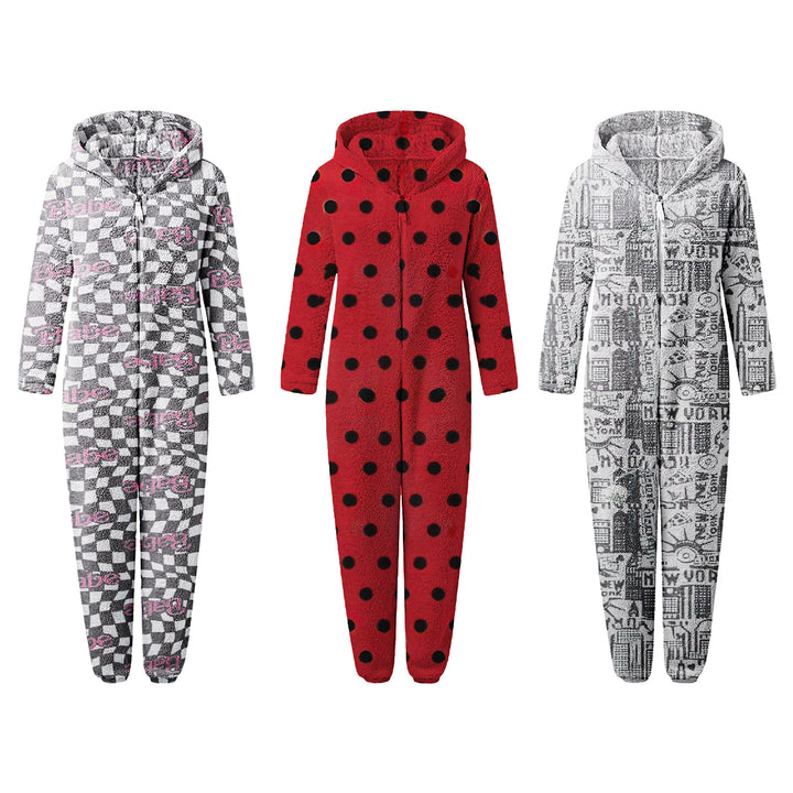 1-Piece Womens Soft Cozy Comfy Fleece Full Body Fluffy Sleep Romper with Hood Image 4