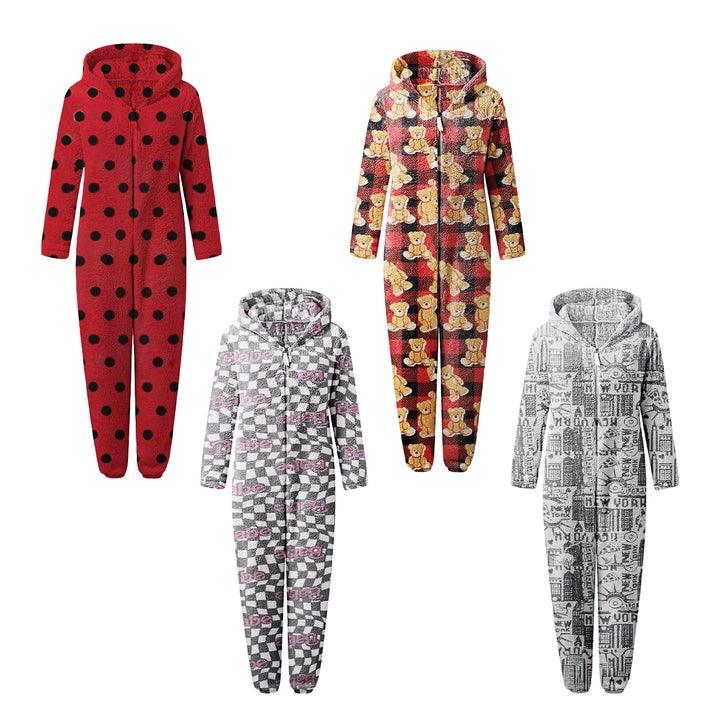 1-Piece Womens Soft Cozy Comfy Fleece Full Body Fluffy Sleep Romper with Hood Image 4