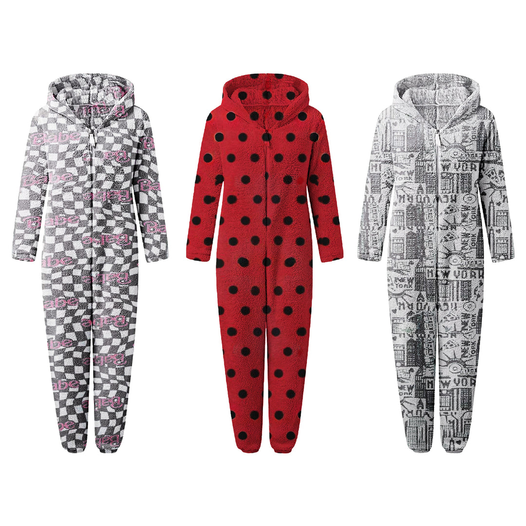 2-Piece Womens Soft Cozy Comfy Fleece Full Body Fluffy Sleep Romper with Hood Image 4