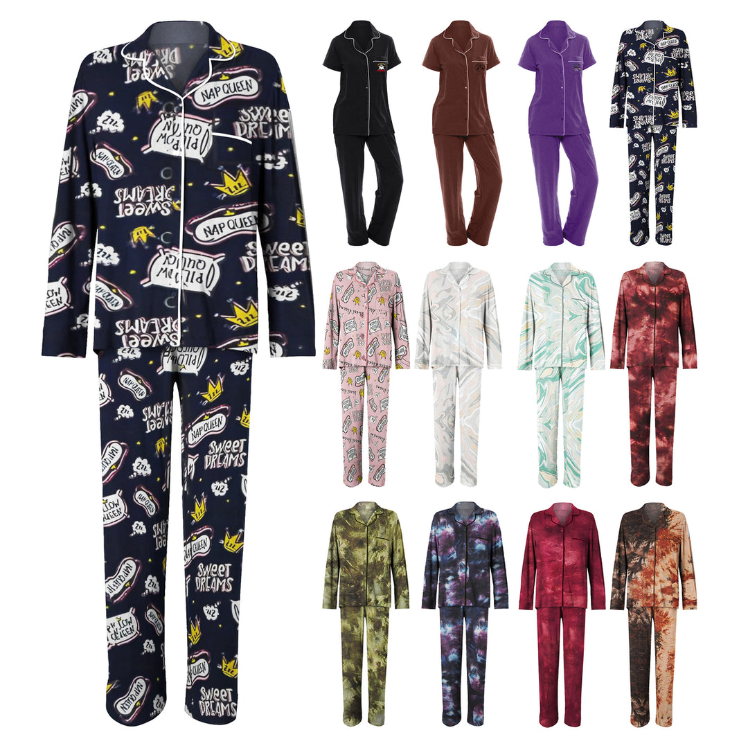 2-Piece Womens Comfortable Notch Collar Sleepwear Pajama Set Image 4