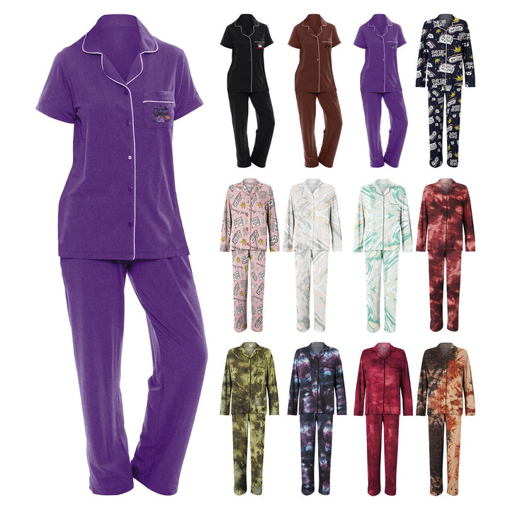 2-Piece Womens Comfortable Notch Collar Sleepwear Pajama Set Image 4