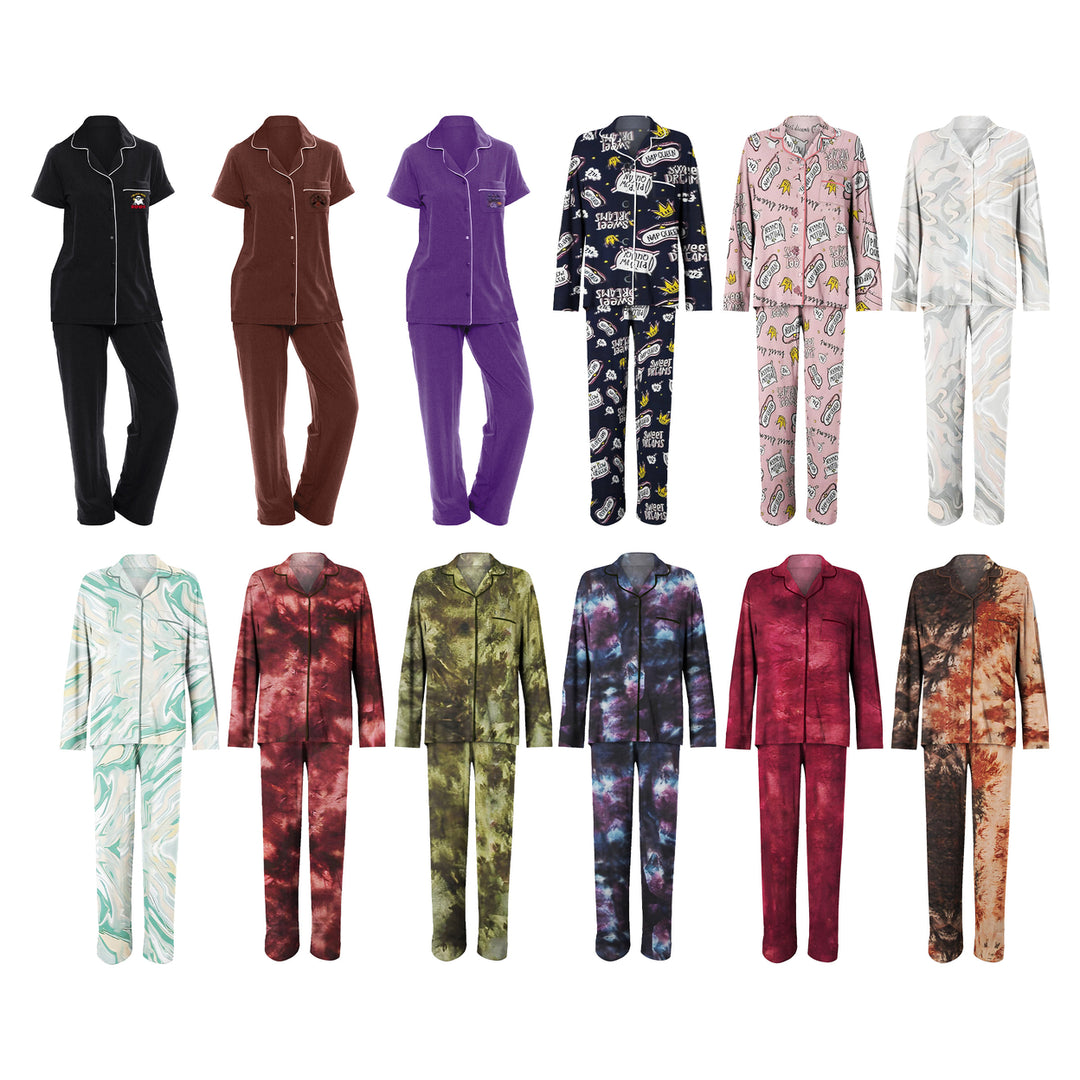 4-Piece Womens Comfortable Notch Collar Sleepwear Pajama Set Image 8