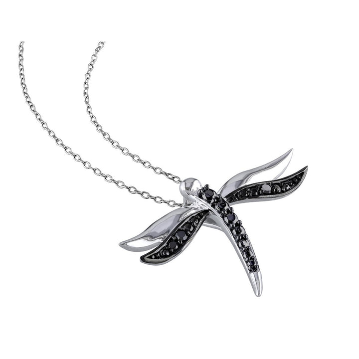 Black Accent Diamond Dragonfly Charm Pendant Necklace in Sterling Silver with Chain Image 4