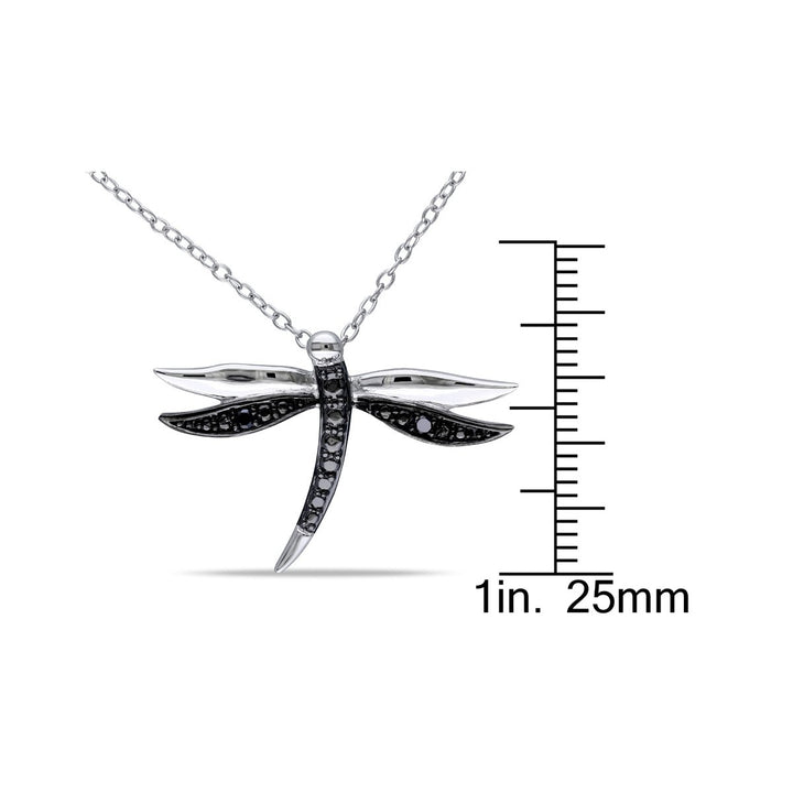 Black Accent Diamond Dragonfly Charm Pendant Necklace in Sterling Silver with Chain Image 4