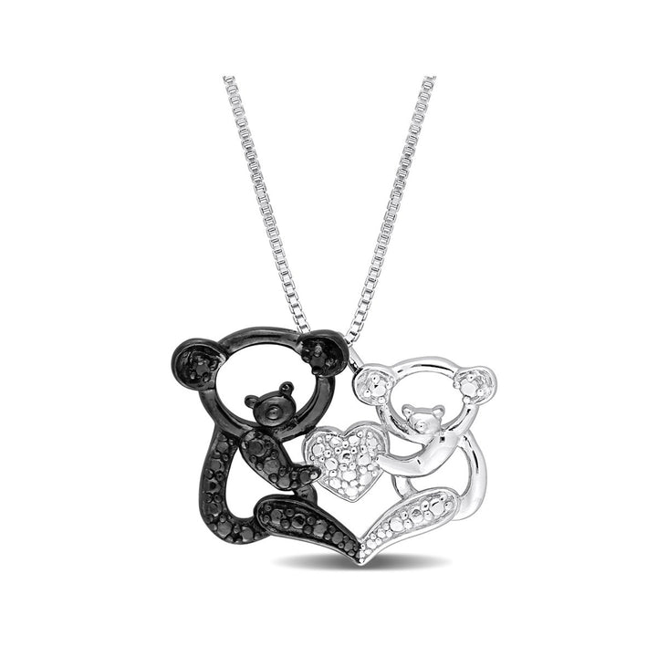 Black Accent Diamond Koala Charm Pendant Necklace in Sterling Silver with Chain Image 1