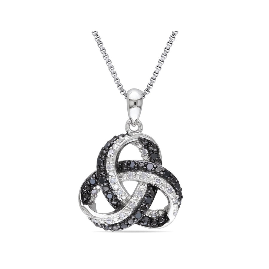 1/4 Carat (ctw) Black and White Diamond Love Knot Pendant Necklace in Sterling Silver with Chain Image 1