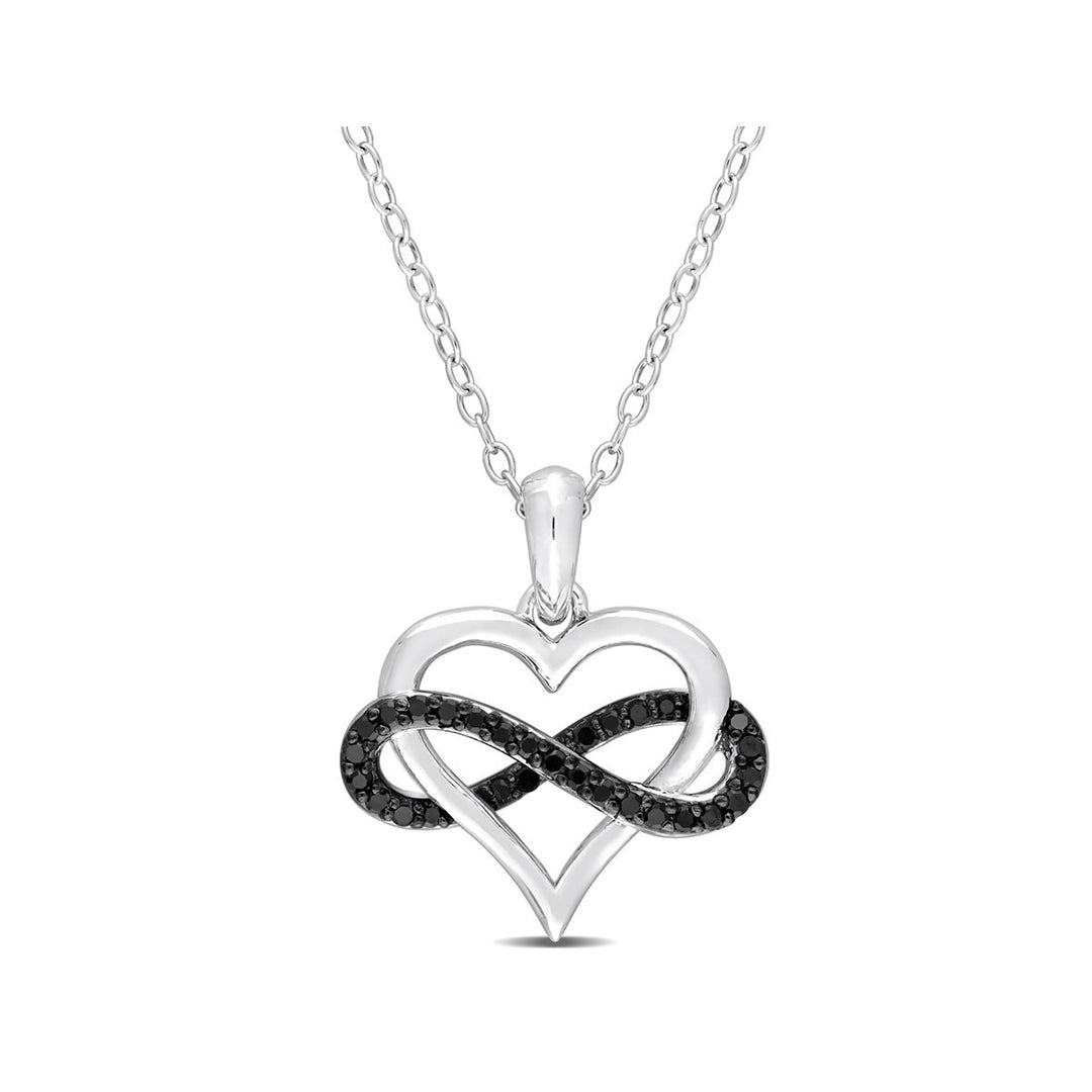 1/7 Carat (ctw) Black Diamond Infinity Heart Pendant Necklace in Sterling Silver with Chain Image 1