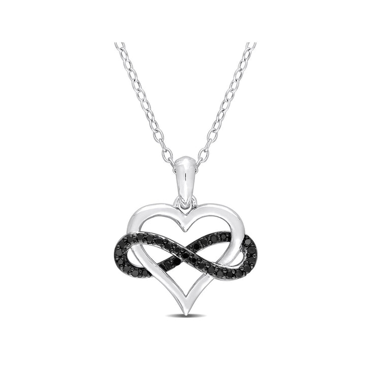 1/7 Carat (ctw) Black Diamond Infinity Heart Pendant Necklace in Sterling Silver with Chain Image 1