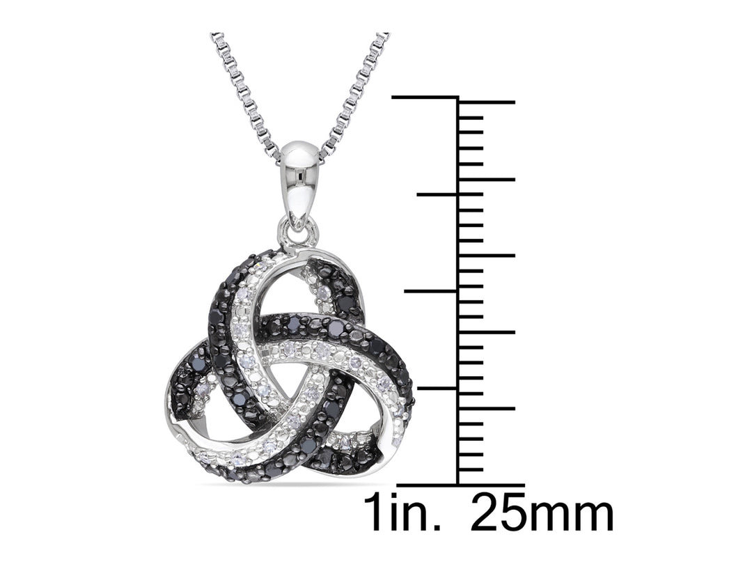 1/4 Carat (ctw) Black and White Diamond Love Knot Pendant Necklace in Sterling Silver with Chain Image 3