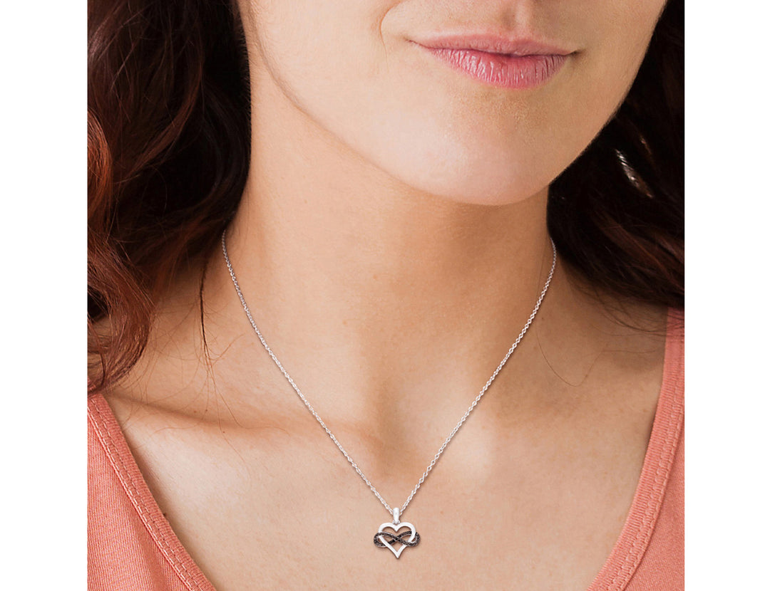 1/7 Carat (ctw) Black Diamond Infinity Heart Pendant Necklace in Sterling Silver with Chain Image 3