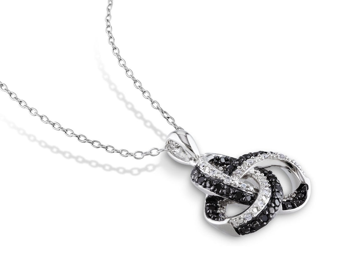 1/4 Carat (ctw) Black and White Diamond Love Knot Pendant Necklace in Sterling Silver with Chain Image 4