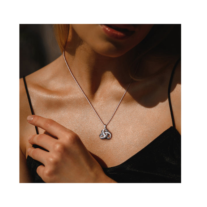 1/4 Carat (ctw) Black and White Diamond Love Knot Pendant Necklace in Sterling Silver with Chain Image 4