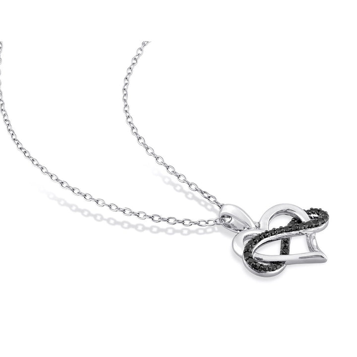 1/7 Carat (ctw) Black Diamond Infinity Heart Pendant Necklace in Sterling Silver with Chain Image 4