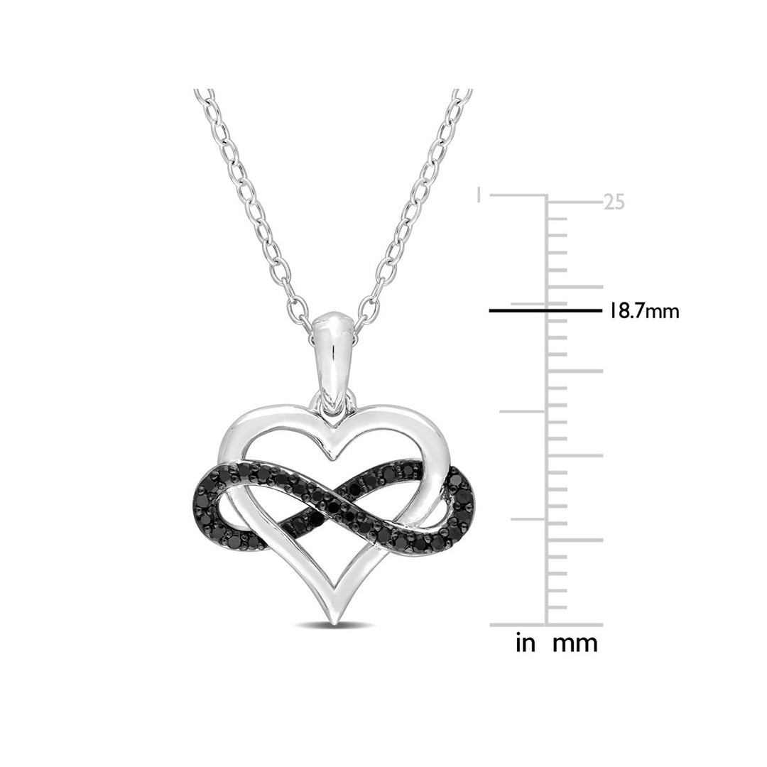 1/7 Carat (ctw) Black Diamond Infinity Heart Pendant Necklace in Sterling Silver with Chain Image 4