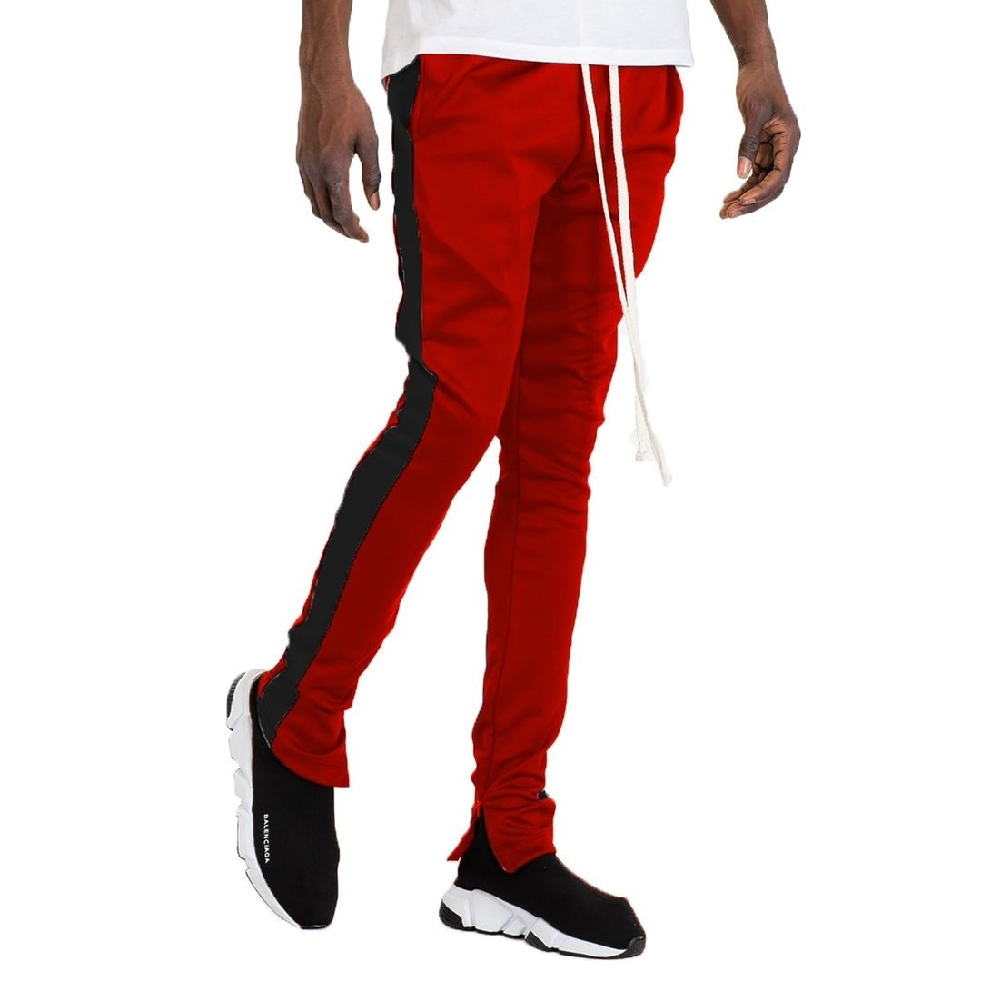 CLASSIC SLIM FIT TRACK PANTS- RED/BLACK Image 1