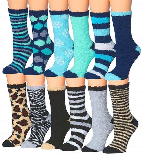 Tipi Toe Womens 12-Pairs Soft Fuzzy Anti-Skid Crew Socks Image 1