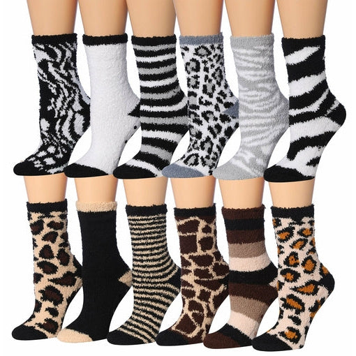 Tipi Toe Womens 12-Pairs Soft Fuzzy Anti-Skid Crew Socks Image 2