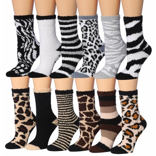 Tipi Toe Womens 12-Pairs Soft Fuzzy Anti-Skid Crew Socks Image 1