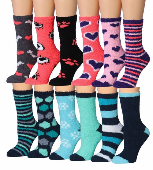 Tipi Toe Womens 12-Pairs Soft Fuzzy Anti-Skid Crew Socks Image 3